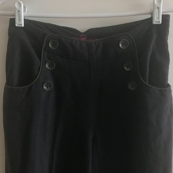 Mid-Rise Linen Pant with Sailor Button Detail - Picture 2 of 8